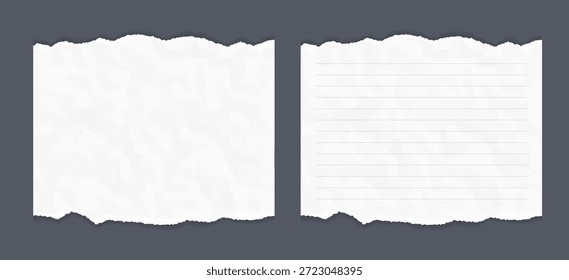 Dos hojas de papel arrugadas blancas con bordes rotos, una en blanco y otra con líneas Horizontales