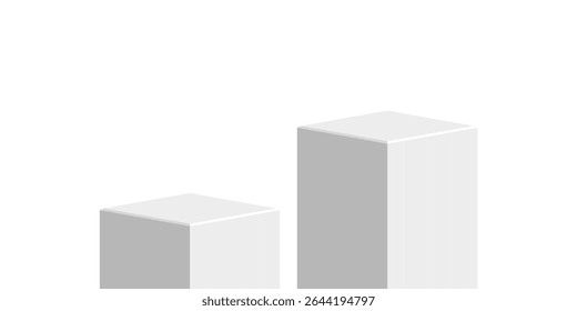 Two White cube block podium stage pedestal and platform vector, a minimalist display element. Ideal for product showcases, presentations, awards, exhibitions, and modern design.