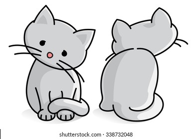 Two White Cute Kittens. Illustrator eight, global colors, easily editable  neat vector drawing.