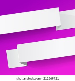 Two white diagonal sheets of paper on a magenta background. Origami 