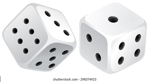 Two white dice with black dots