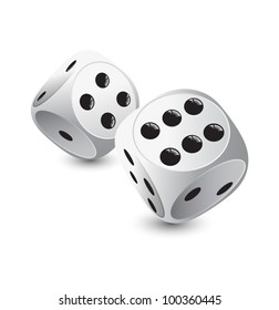 two white dice for gambling