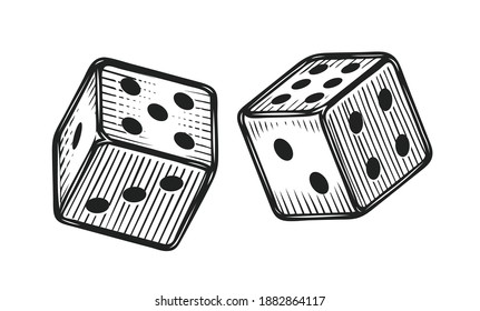 Two white dice. Gambling, game sketch vintage vector illustration