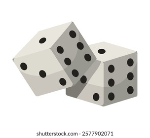 Two white dice rolling on casino table