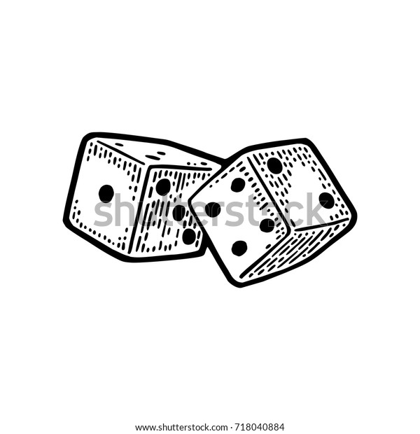 白いさいころが二つ ビンテージ黒のベクター画像彫刻イラスト 白い背景に のベクター画像素材 ロイヤリティフリー