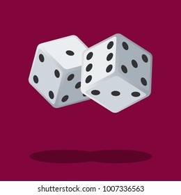 Two white dices isolated on background with shadow. Dice gambling. White cubes vector illustration