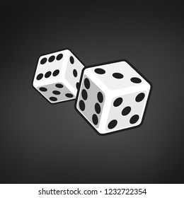 Two white dices isolated on black background. vector illustration.