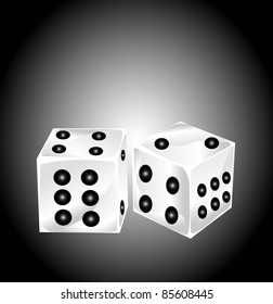 two white dices on black background