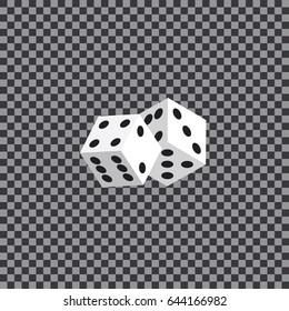 Two white dices on a transparent background. Vector illustration.