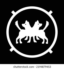 Two white dog circle animal logo 