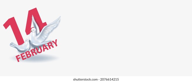 Dos palomas blancas sobre un fondo rojo. Ilustración vectorial del Día de San Valentín. 14 feb. las palomas del día de San Valentín. imagen vectorial realista para banner, afiche