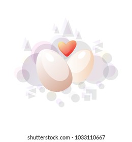 Two white eggs and a heart. Abstract background. Vector illustration.