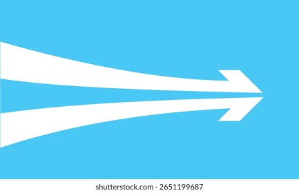 Two white half arrows coming together and merging, forming a single arrow on a background.