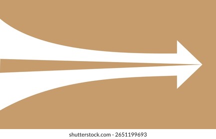 Two white half arrows coming together and merging, forming a single arrow on a background.