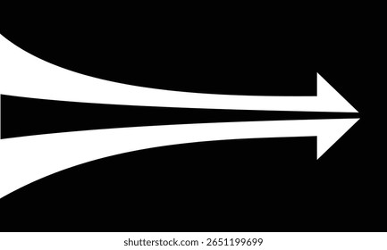 Two white half arrows coming together and merging, forming a single arrow on a background.