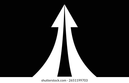Two white half arrows coming together and merging, forming a single arrow on a background.