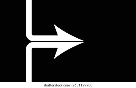 Two white half arrows coming together and merging, forming a single arrow on a background.