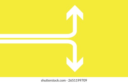 Two white half arrows coming together and merging, forming a single arrow on a background.
