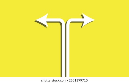Two white half arrows coming together and merging, forming a single arrow on a background.