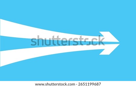 Two white half arrows coming together and merging, forming a single arrow on a background.
