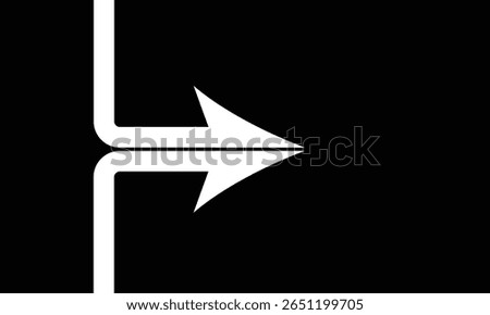 Two white half arrows coming together and merging, forming a single arrow on a background.