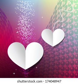 Two white hearts on a colored background