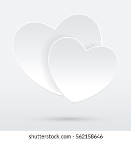 Two white Hearts on a grey background. Valentines Day. Vector illustration.