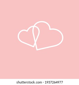 Dos corazones blancos sobre un fondo rosado. Ilustración vectorial.