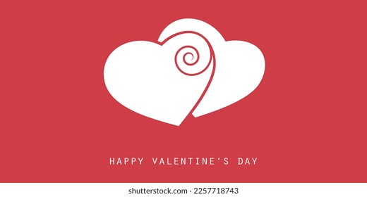 Two White Hearts on Red Background - Minimalist Valentine's Day Best Wishes Card or Backdrop Creative Vector Design Template