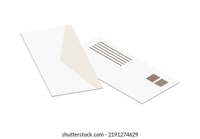 Two white isometric envelopes on blank background 3d vector illustration