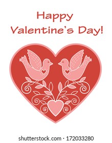 two white loving birds in red heart