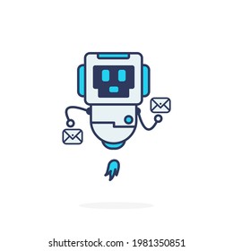 two white message cute character robot illustration happy smile