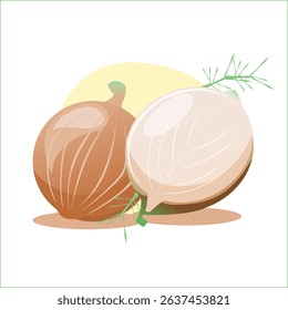 Two white onion bulbs with smooth, vibrant coloring, presented as a flat illustration against a soft, light background. Ideal for culinary, healthy eating, or ingredient-related content.