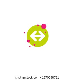 Two white opposite horizontal arrows in green isolated on white. Flat icon. Exchange icon. Good for web and software interfaces.  Flip flop pictogram. Geometric style