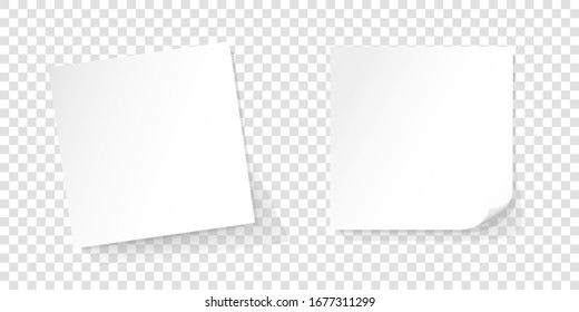 Two white paper reminder, white sticks, sticky notes, realistic vector illustration on isolated background with shadow