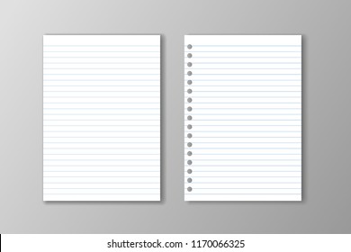 Two white paper sheets with lines on grey background.
