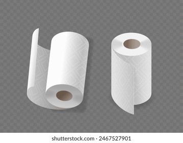 Dos rollos de toalla de papel blanco Imagen de Vector 3d realista. Un Rollo Se Desenrolla Parcialmente, Mostrando La Textura De Patrón