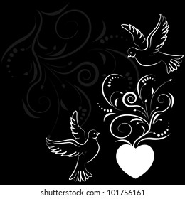 Two white pigeons and heart