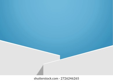 Zwei weiße Podien auf blauem Himmelhintergrund, Vektorgrafik-Design für Display-Kosmetik-Produkt, Sommer-Banner, Mockup