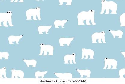 two white polar bears on a light blue background. seamless patterns.
