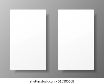 Two white posters on the wall with shadow. Vector illustration.  