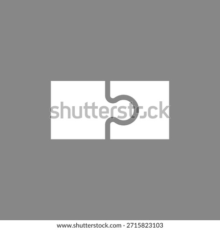 Two white puzzle pieces icon joined together. 2 connecting jigsaw pieces.