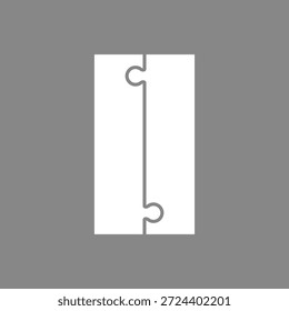 Two white puzzle pieces joined together. 2 connecting long jigsaw pieces.