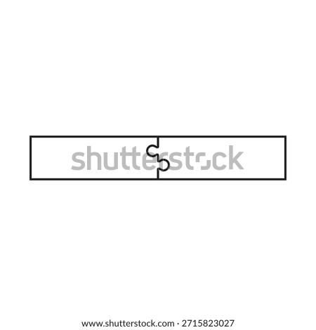 Two white puzzle pieces joined together. 2 connecting long jigsaw pieces. Outline vector illustration.