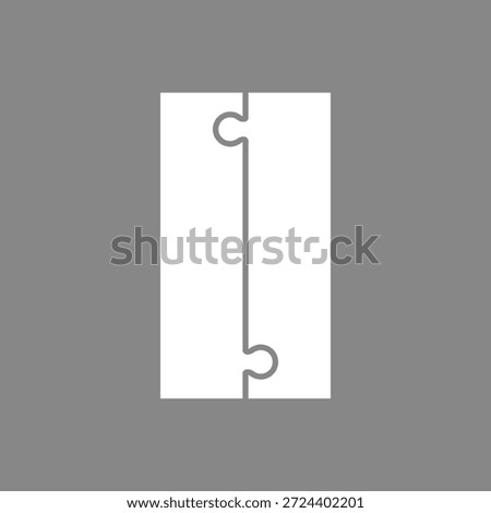 Two white puzzle pieces joined together. 2 connecting long jigsaw pieces.