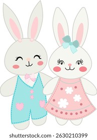 two white rabbits boy and girl no background