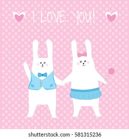 Two white rabbits love