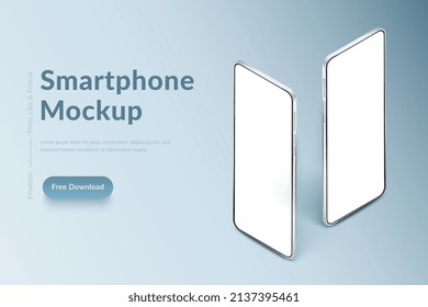 Dos smartphones vectores blancos realistas se burlan. Teléfonos móviles 3d con pantalla blanca en blanco. Plantilla moderna de teléfono móvil sobre fondo de luz