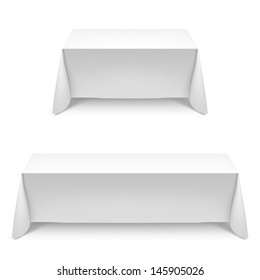 Two white rectangular with table tablecloth. Illustration on white