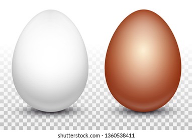 Two white and red chicken eggs. Layout for easter pattern. Eco product. 3D realistic image isolated on transparent background. Vector illustration